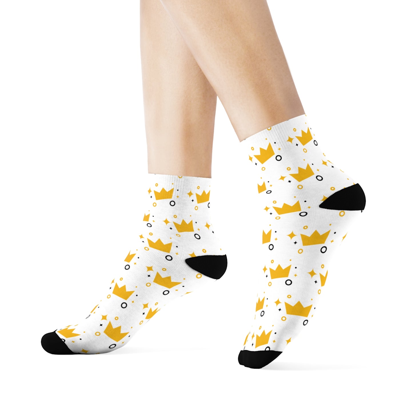 Crown Patterned - White Crew Socks