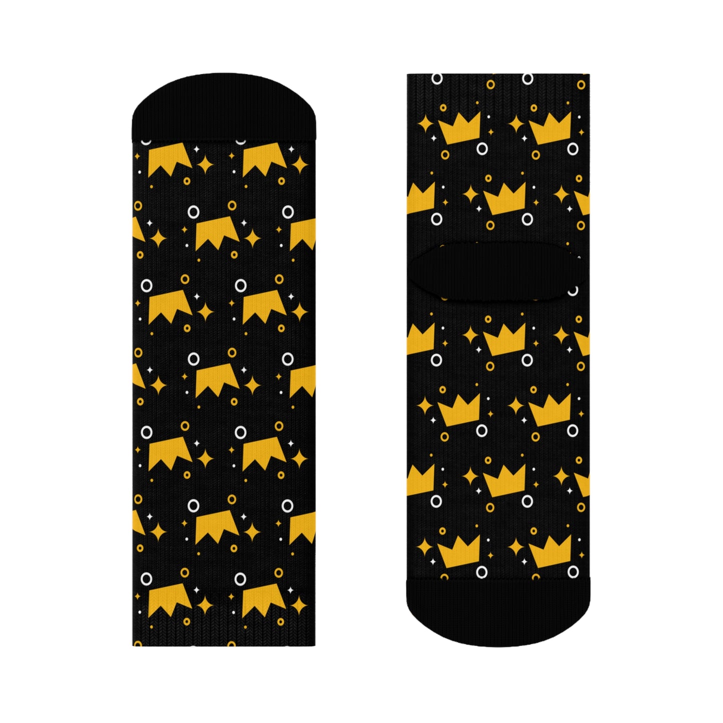 Crown Patterned - Black Crew Socks