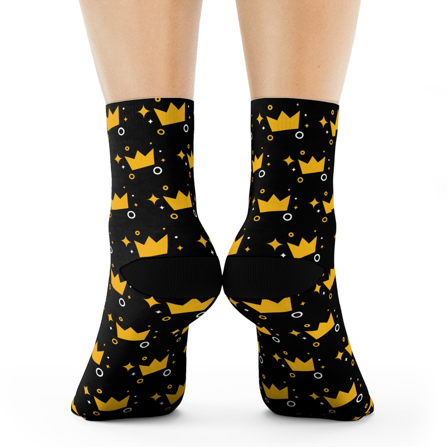 Crown Patterned - Black Crew Socks