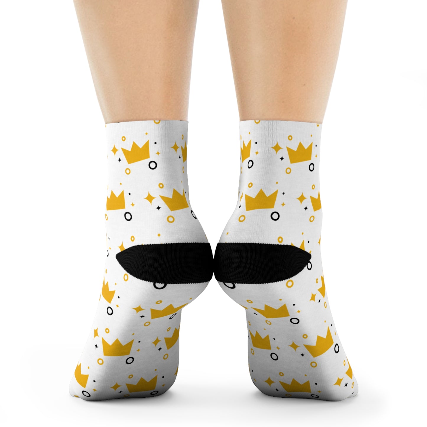 Crown Patterned - White Crew Socks