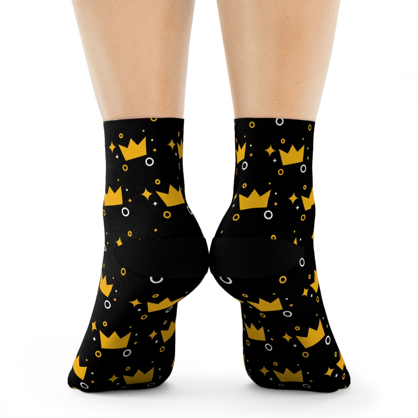 Crown Patterned - Black Crew Socks
