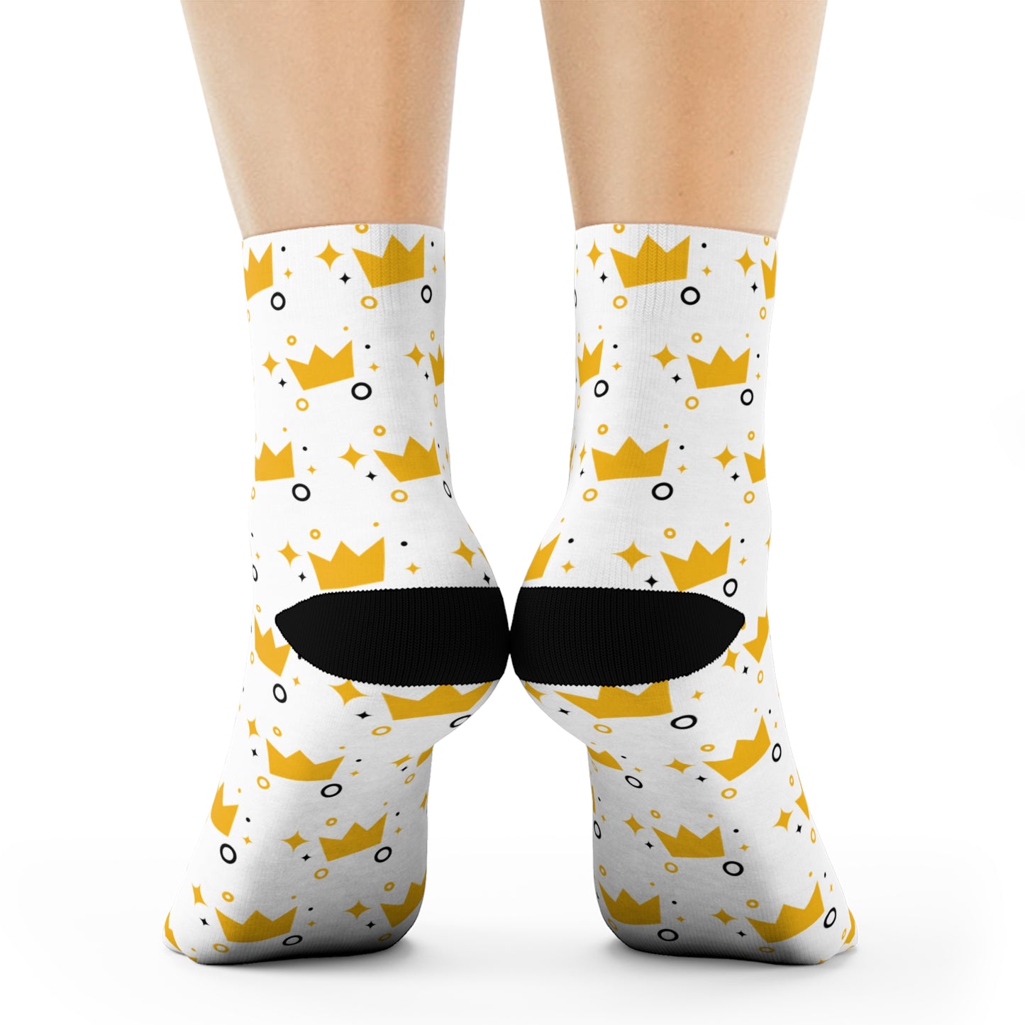 Crown Patterned - White Crew Socks