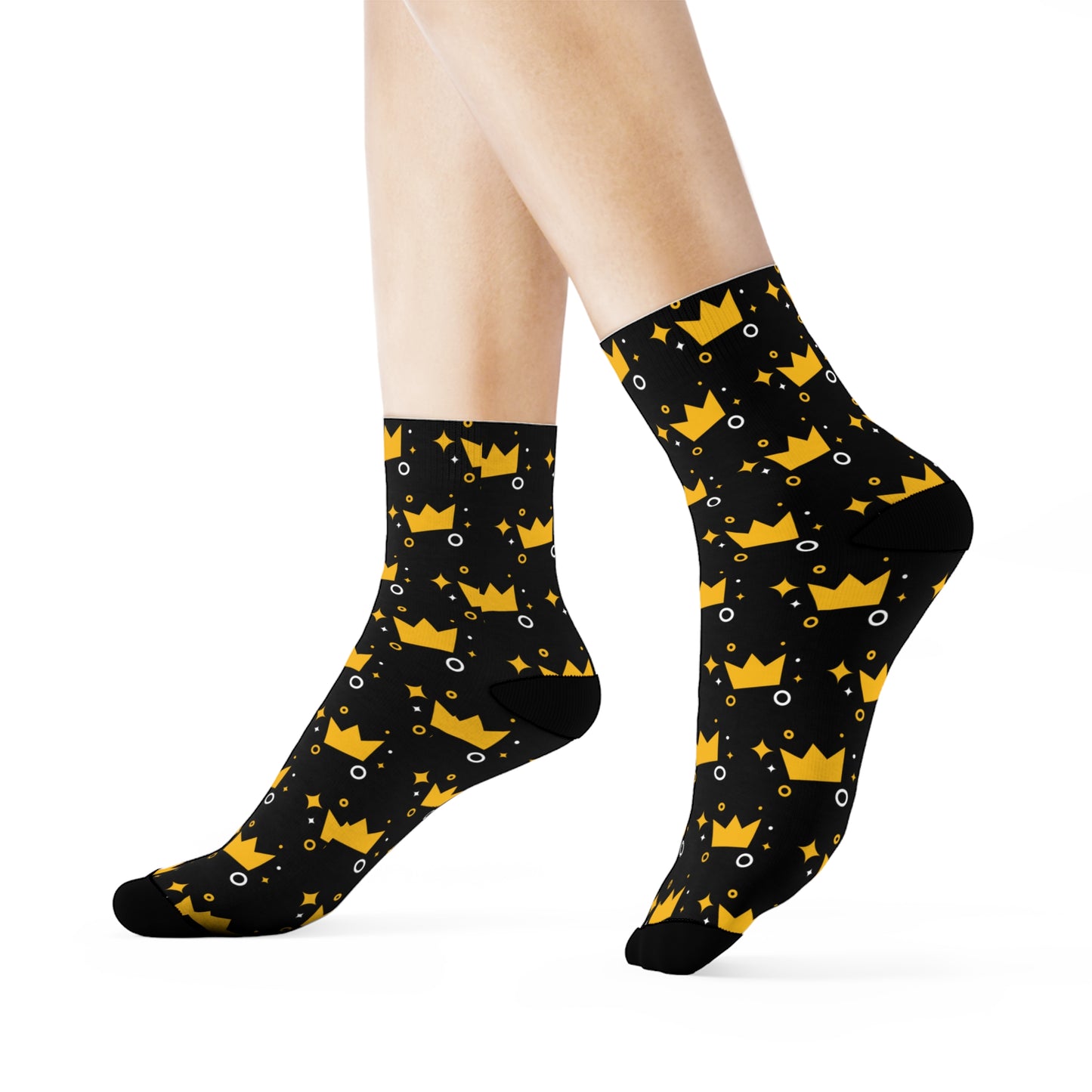 Crown Patterned - Black Crew Socks