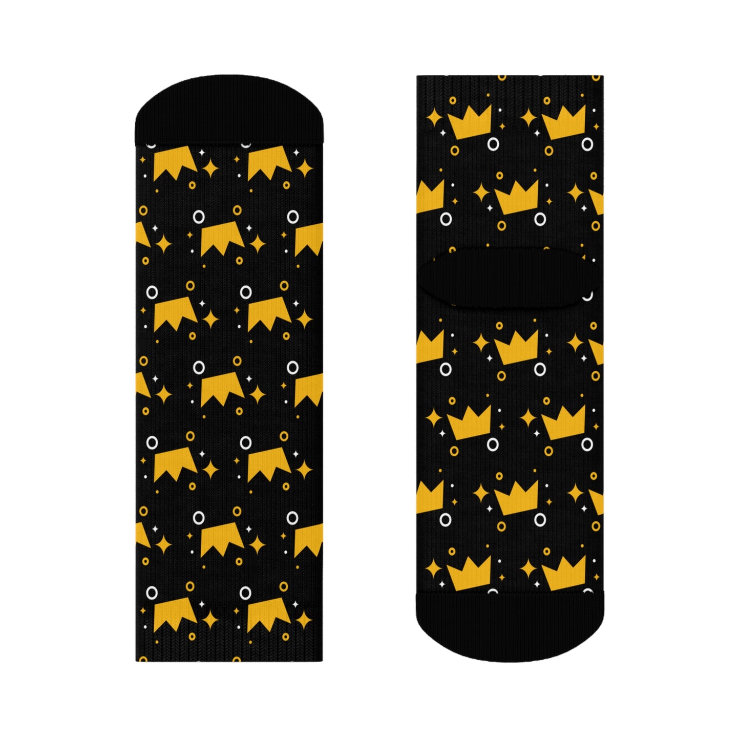 Crown Patterned - Black Crew Socks