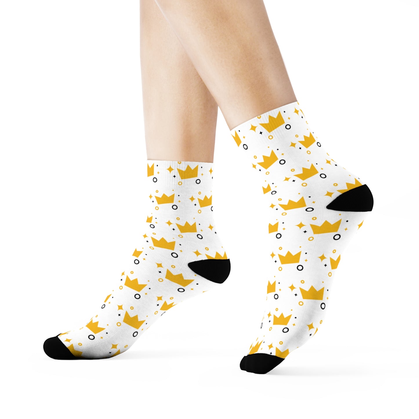 Crown Patterned - White Crew Socks