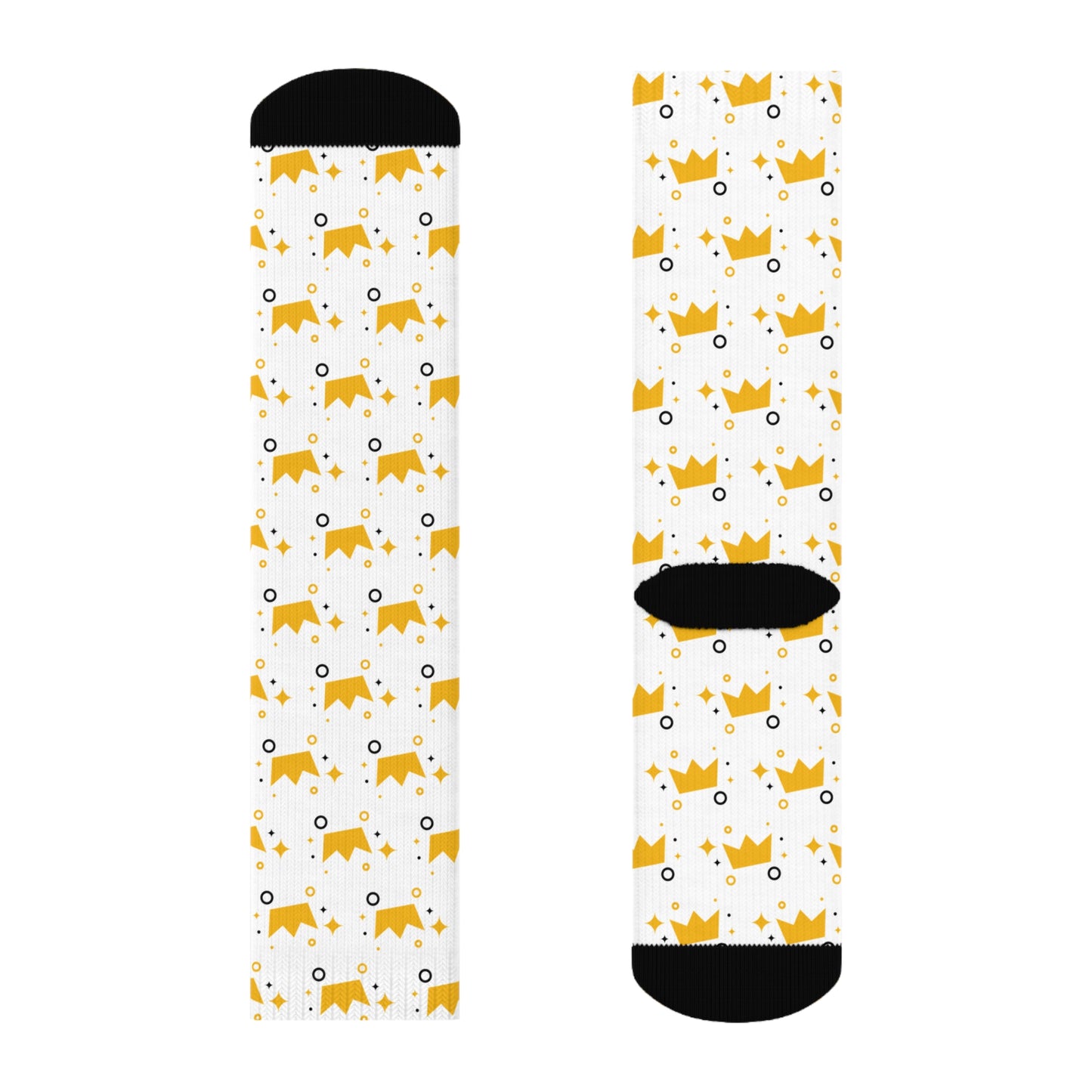 Crown Patterned - White Crew Socks