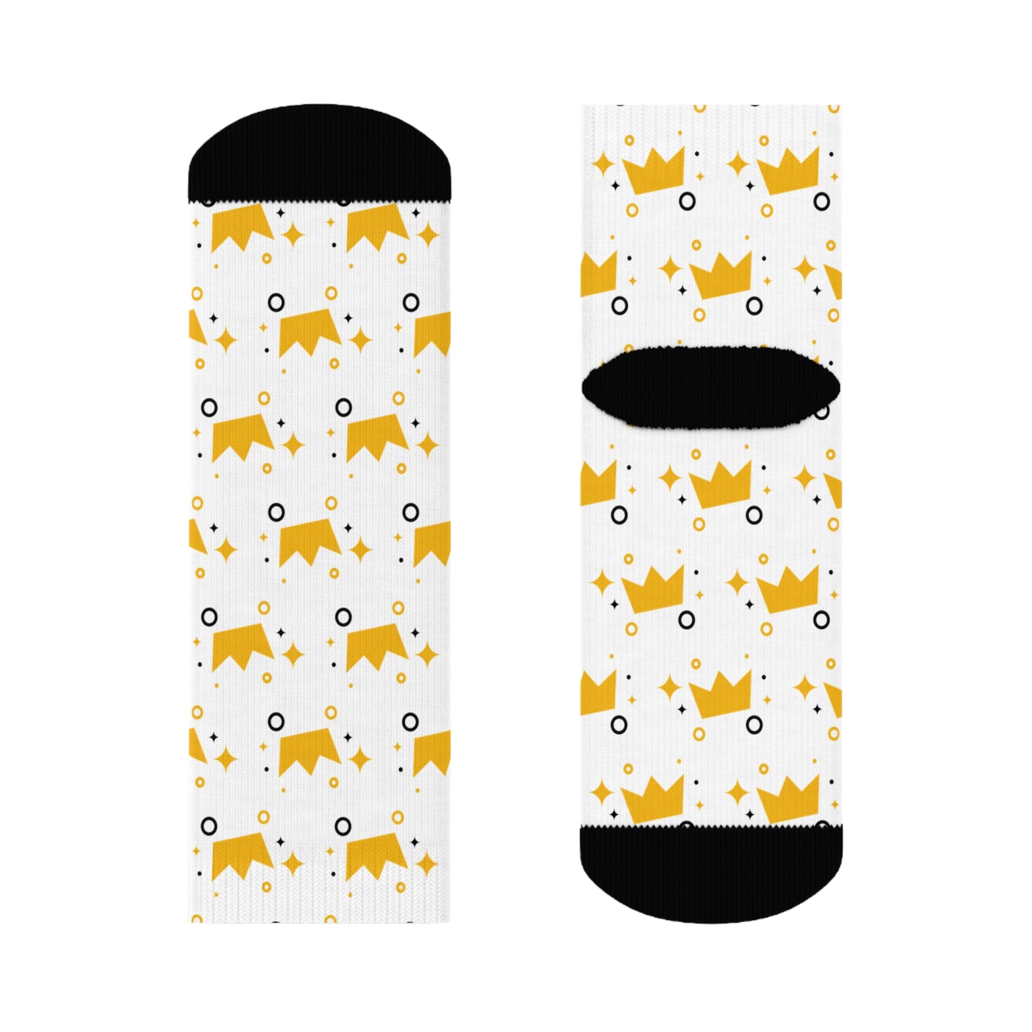 Crown Patterned - White Crew Socks