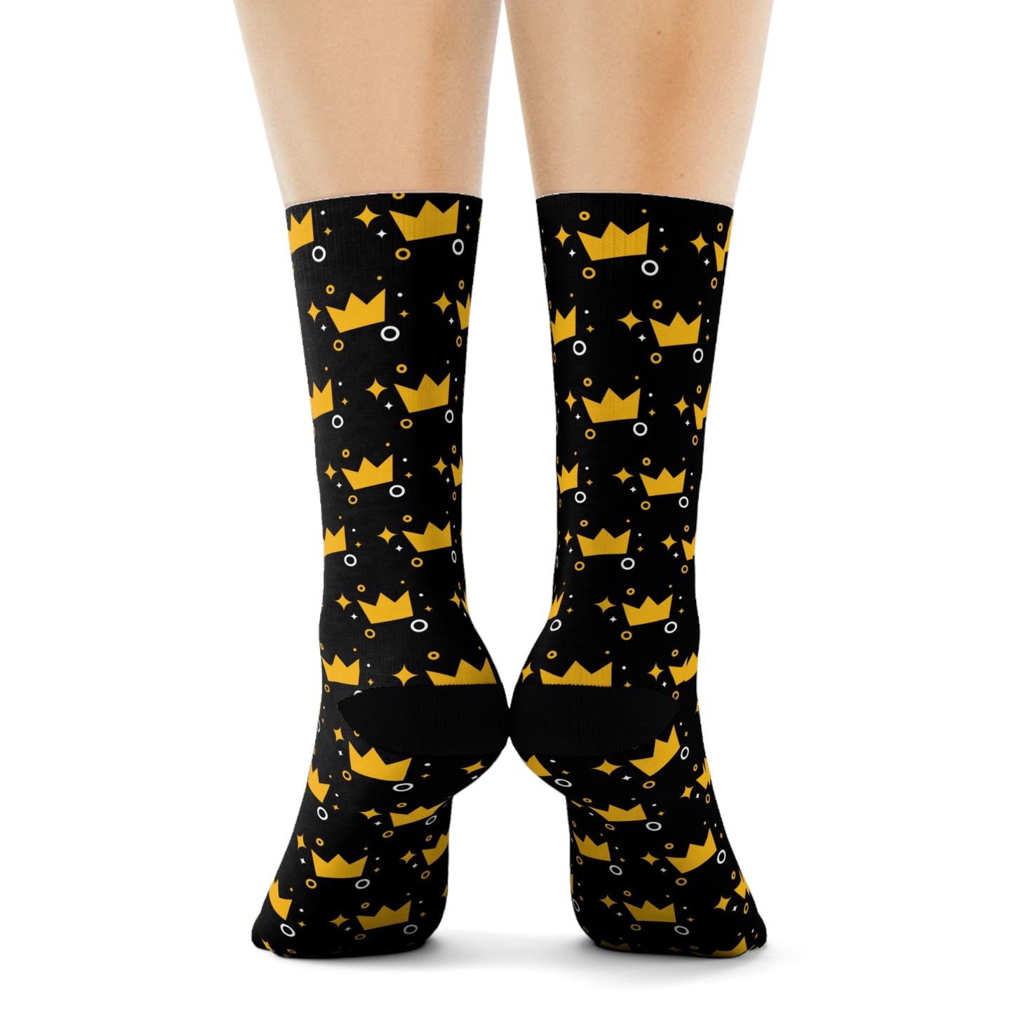 Crown Patterned - Black Crew Socks