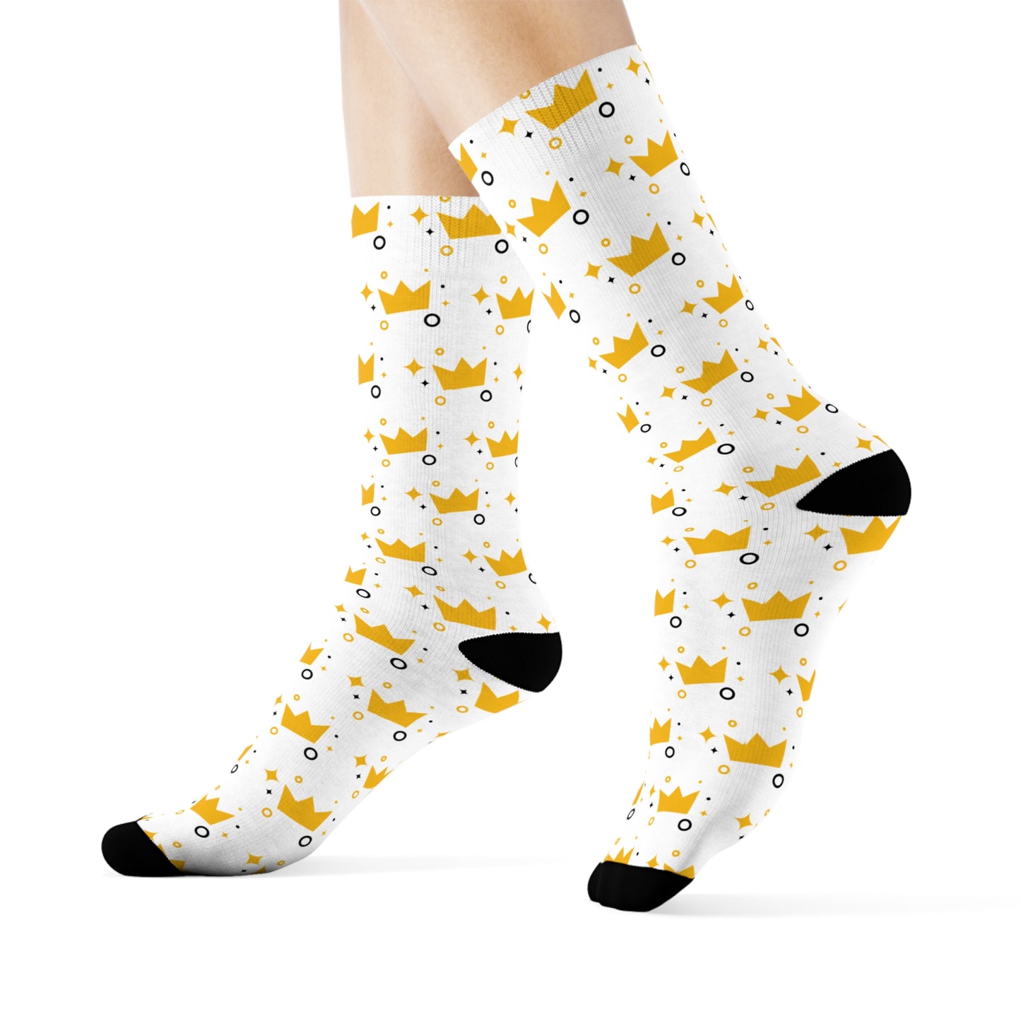 Crown Patterned - White Crew Socks