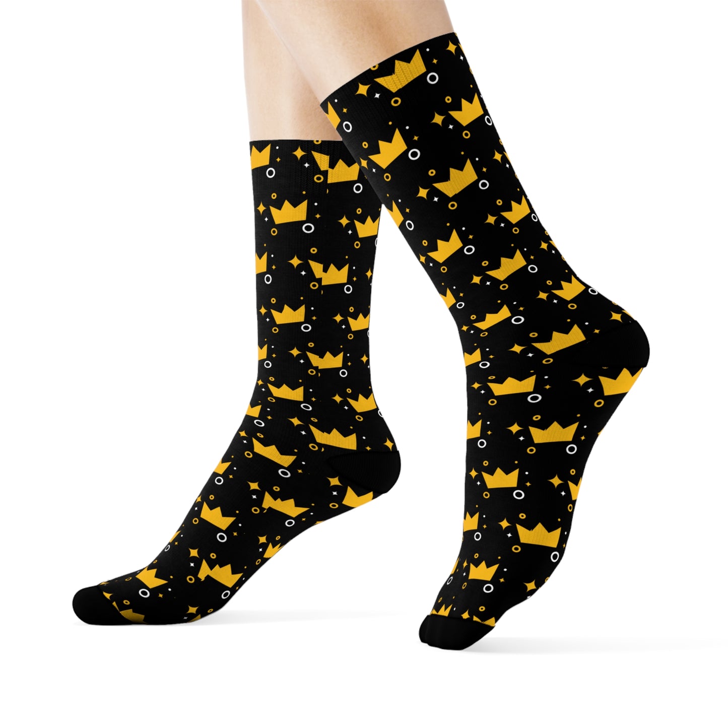 Crown Patterned - Black Crew Socks