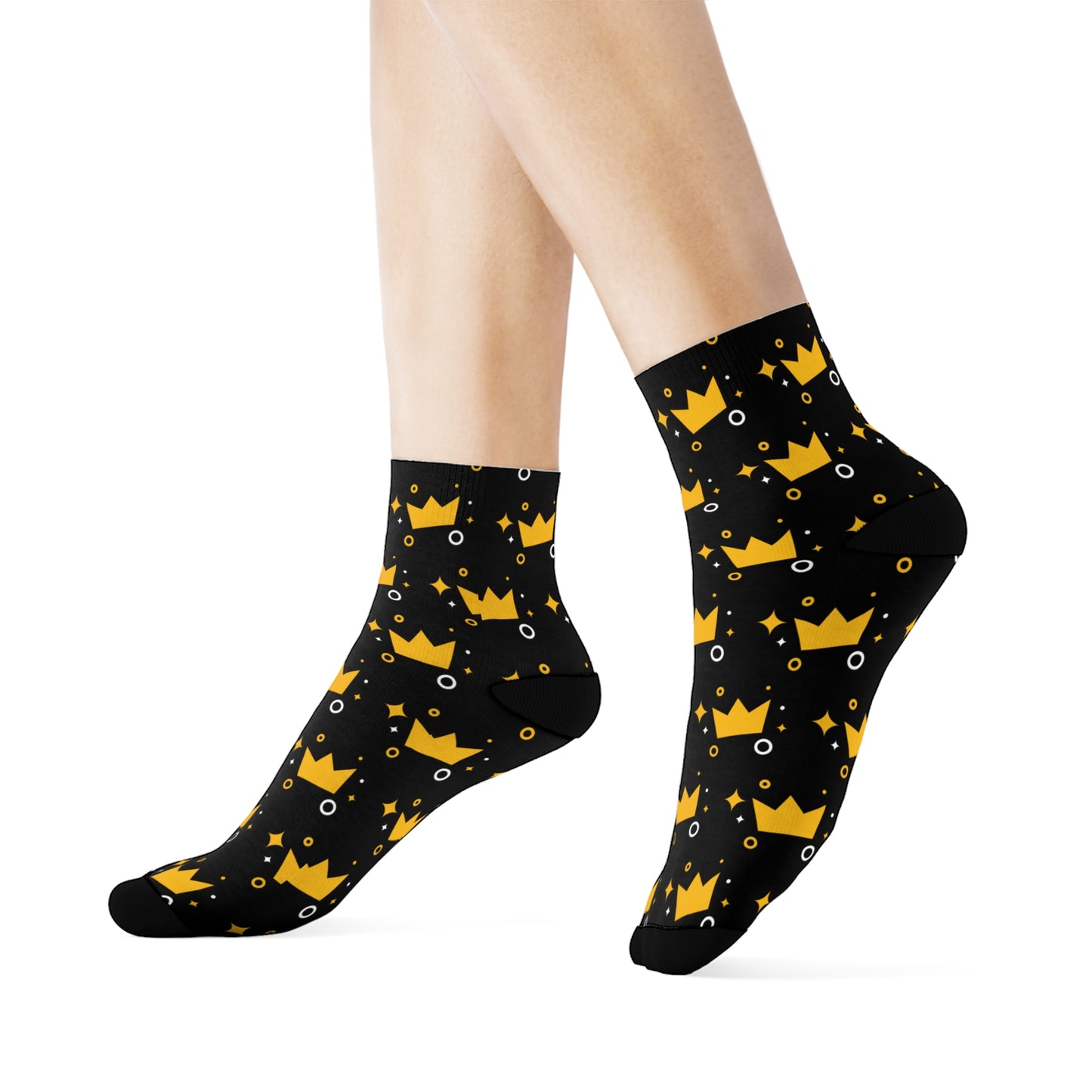 Crown Patterned - Black Crew Socks