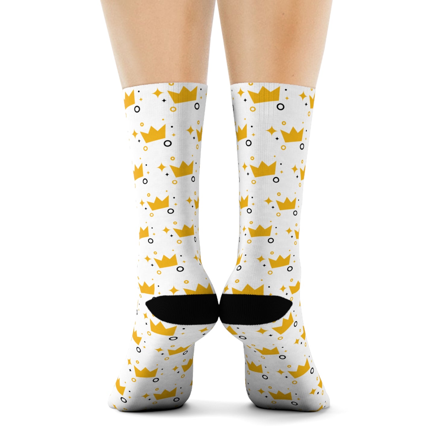 Crown Patterned - White Crew Socks