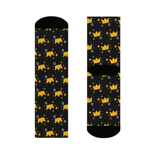 Crown Patterned - Black Crew Socks