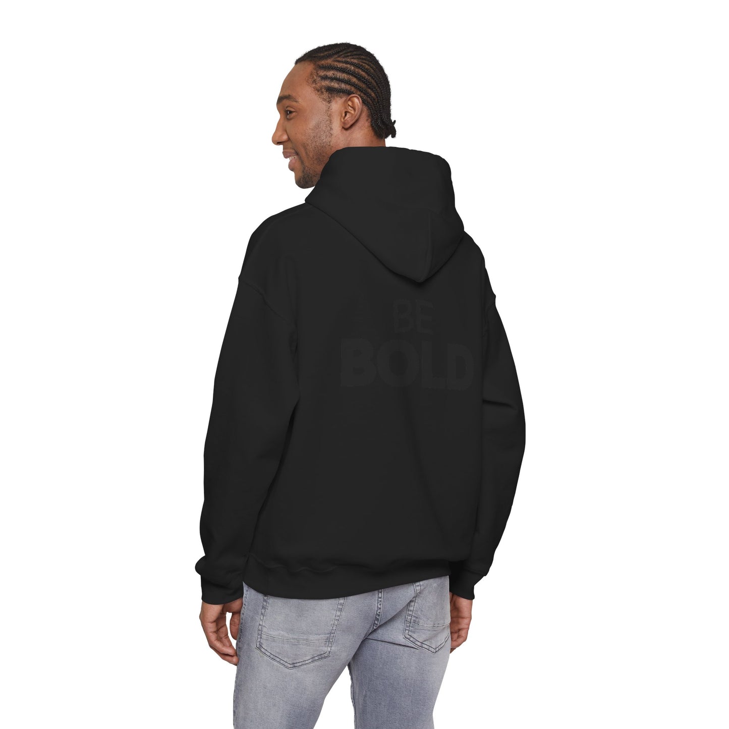 Bold Embossed Hoodie — Black Minimalist Statement Sweatshirt