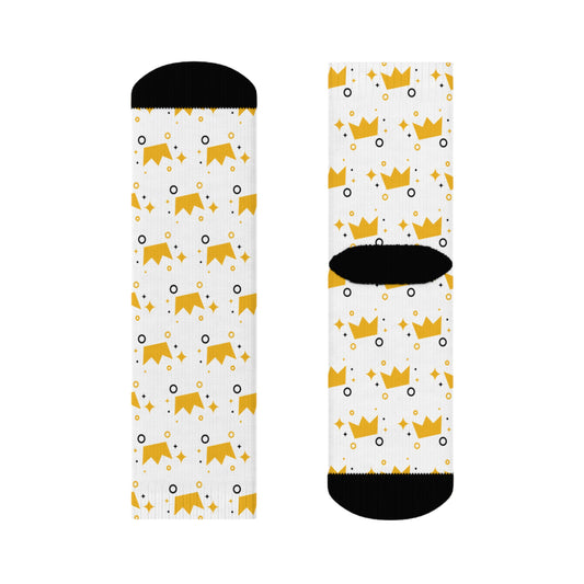 Crown Patterned - White Crew Socks